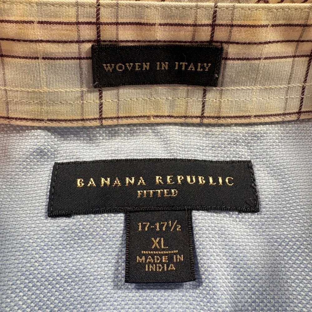 Banana Republic Button Down Shirt Men XL Fitted Blue Purple Plaid Italian Fabric